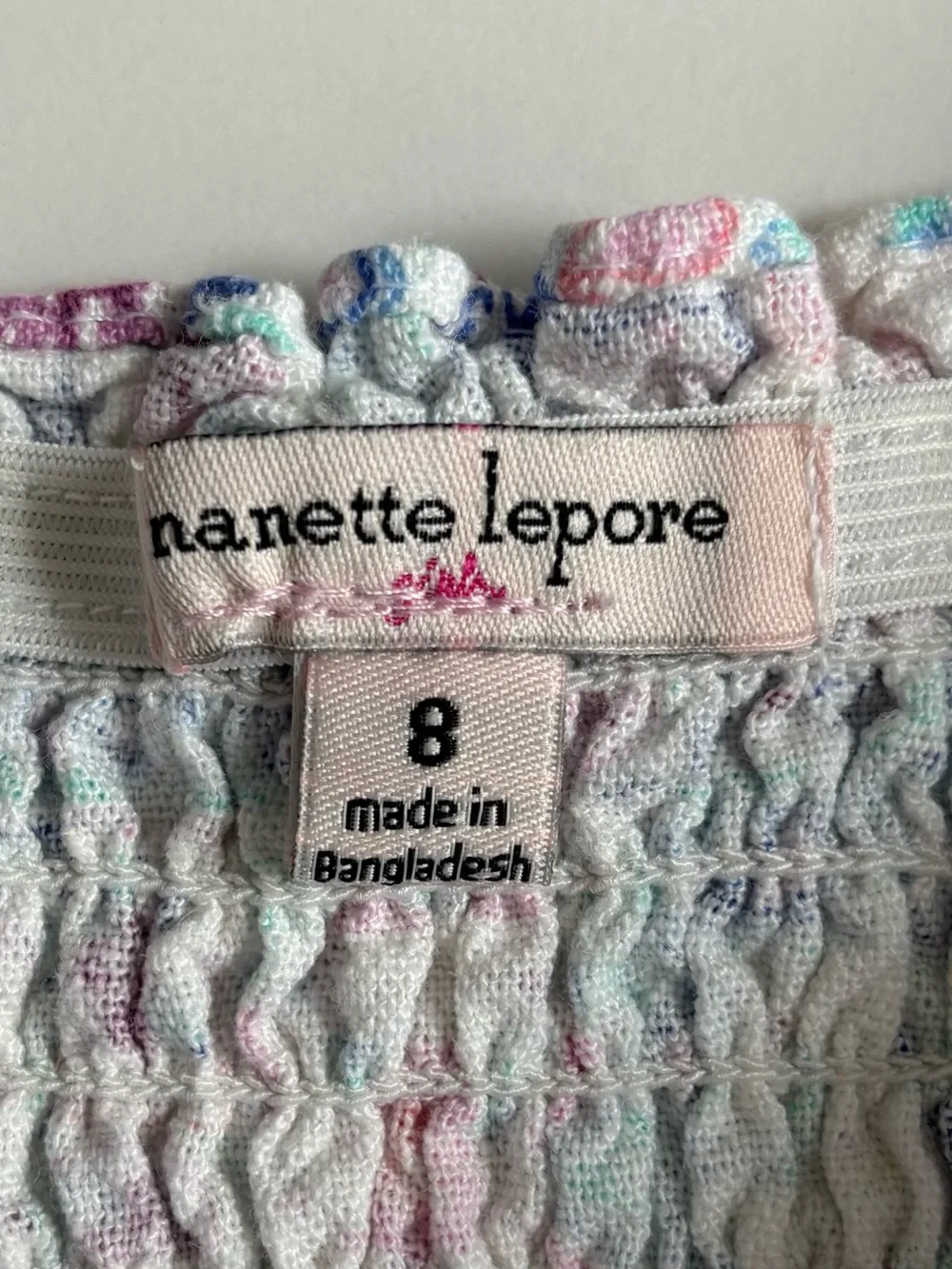 Nanette Lepore Blue and Pink Floral Smocked Puff Sleeve Dress size 8 y.o.